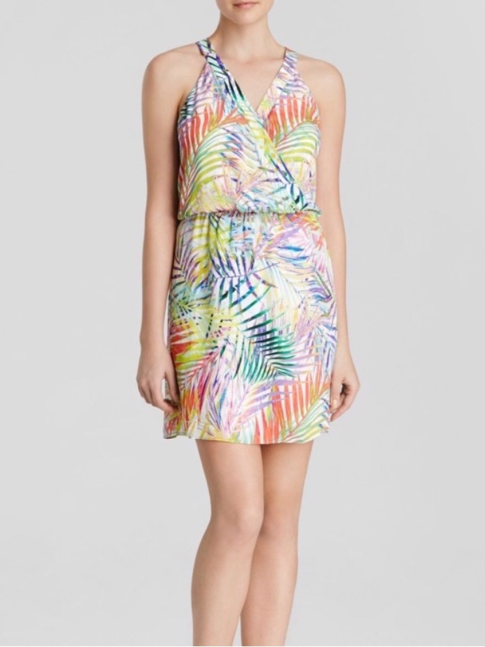 Parker | Multicolor Palm Print Halter Mini Dress, M